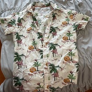 Men’s Denim & Flower flamingo beachy button down shirt